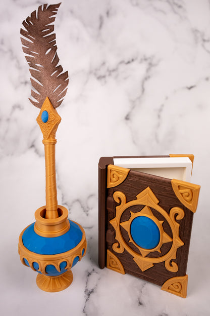 Fantasy Spellbook Sticky Note Holder & Quill Pen Set