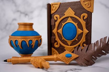 Fantasy Spellbook Sticky Note Holder & Quill Pen Set