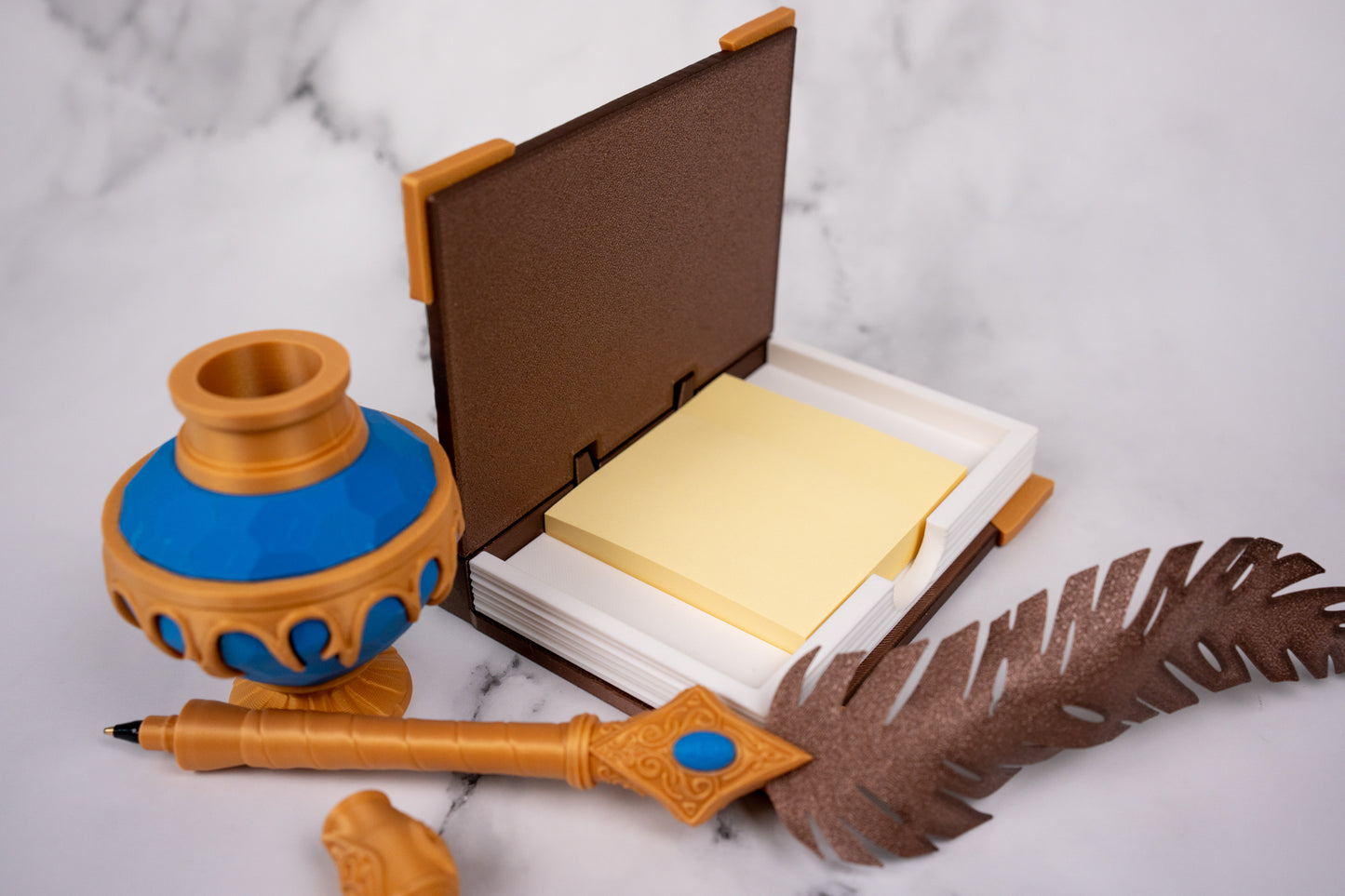 Fantasy Spellbook Sticky Note Holder & Quill Pen Set