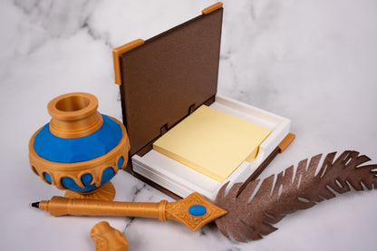 Fantasy Spellbook Sticky Note Holder & Quill Pen Set