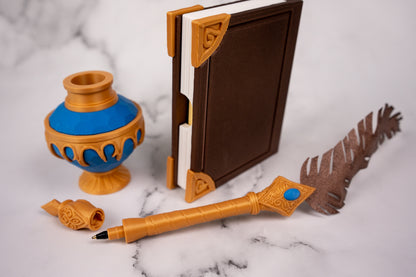 Fantasy Spellbook Sticky Note Holder & Quill Pen Set