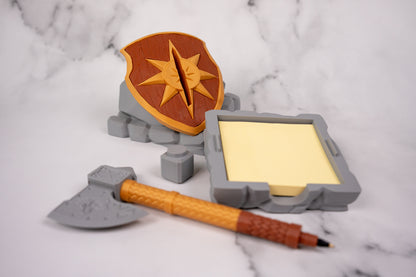 Fantasy Shield Sticky Note Holder & Axe Pen