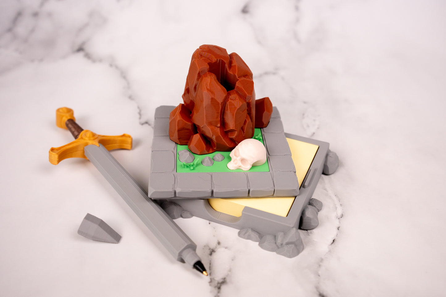 Sword in the Stone Pen Holder & Sticky Note Stand – Fantasy Desk Organiser