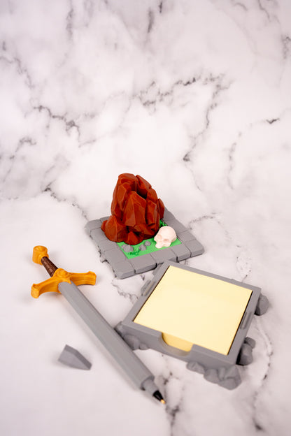 Sword in the Stone Pen Holder & Sticky Note Stand – Fantasy Desk Organiser